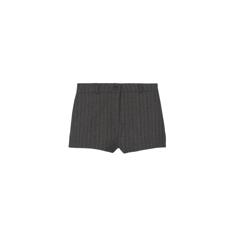 The Frankie Shop Tenby Striped Hot Pants - Brown Melange - Oversized Minimalist Shorts in Beige - Shop at Luxury Shoes 