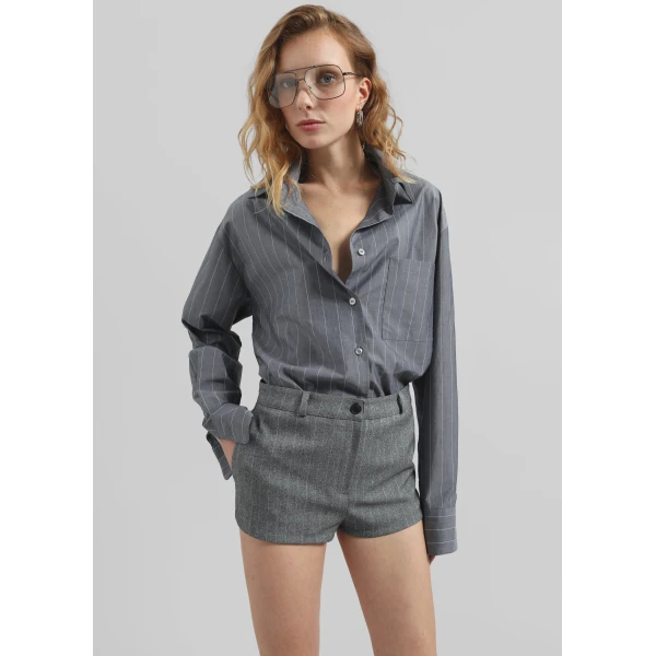 The Frankie Shop Tenby Striped Hot Pants - Grey Melange - Oversized Minimalist Shorts in Grey - Shop at Luxury Shoes 