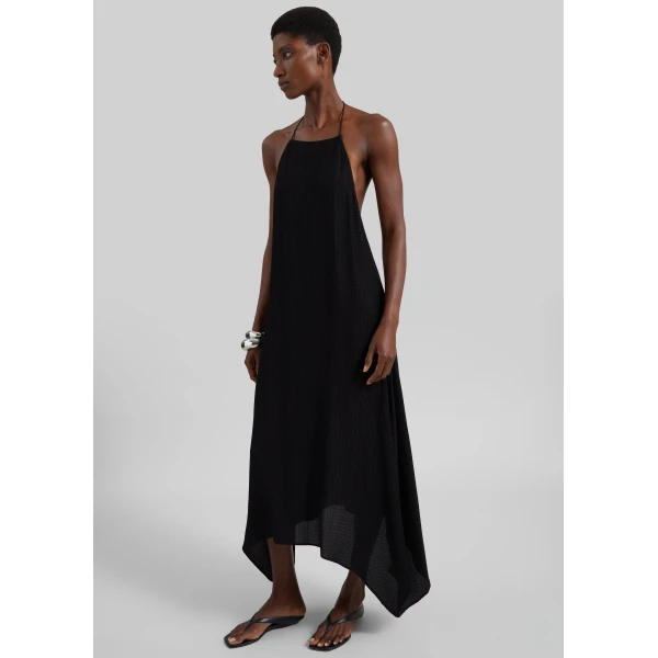 The Frankie Shop Textured Weave Halter Dress - Black - Oversized Minimalist Dresses in Black - Shop at Luxury Shoes 