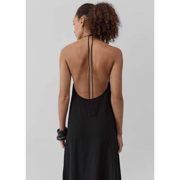 The Frankie Shop Textured Weave Halter Dress - Black - Oversized Minimalist Dresses in Black - Shop at Luxury Shoes 