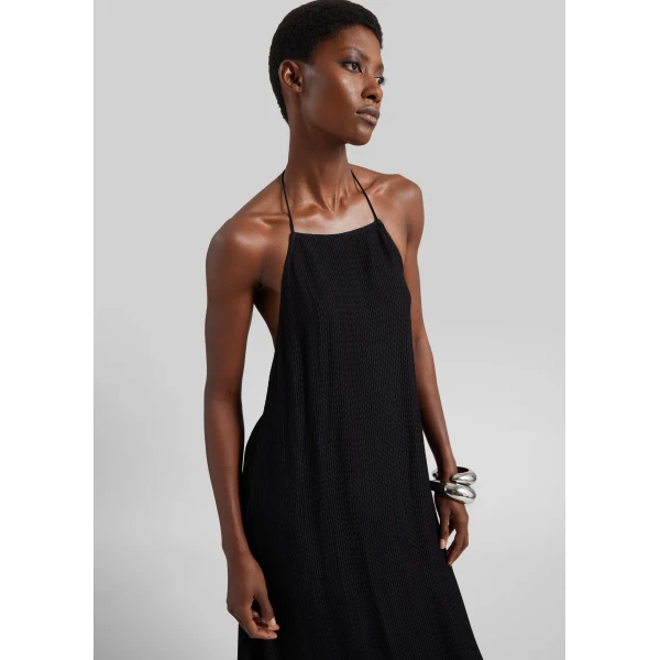 The Frankie Shop Textured Weave Halter Dress - Black - Oversized Minimalist Dresses in Black - Shop at Luxury Shoes 