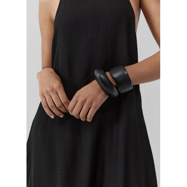 The Frankie Shop Textured Weave Halter Dress - Black - Oversized Minimalist Dresses in Black - Shop at Luxury Shoes 