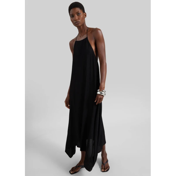 The Frankie Shop Textured Weave Halter Dress - Black - Oversized Minimalist Dresses in Black - Shop at Luxury Shoes 