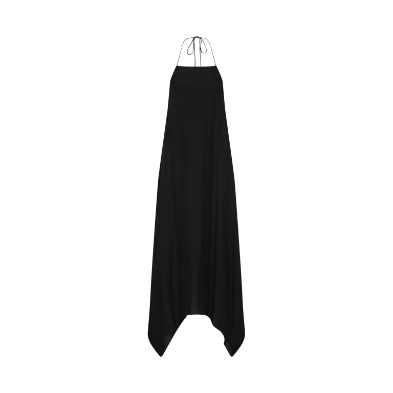 The Frankie Shop Textured Weave Halter Dress - Black - Oversized Minimalist Dresses in Black - Shop at Luxury Shoes 