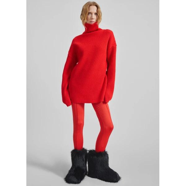 The Frankie Shop Thelma Ribbed Sweater Dress - Red - Oversized Minimalist Knitwear in Red - Shop at Luxury Shoes 