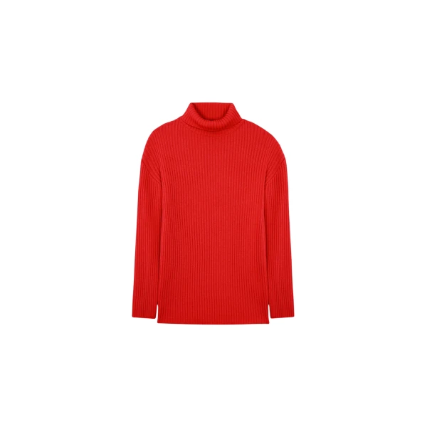 The Frankie Shop Thelma Ribbed Sweater Dress - Red - Oversized Minimalist Knitwear in Red - Shop at Luxury Shoes 
