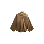The Frankie Shop Tila Satin Wide Sleeve Shirt - Brown - Oversized Minimalist Tops in Beige - Shop at Luxury Shoes 