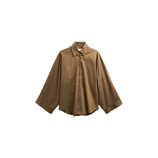 The Frankie Shop Tila Satin Wide Sleeve Shirt - Brown - Oversized Minimalist Tops in Beige - Shop at Luxury Shoes 