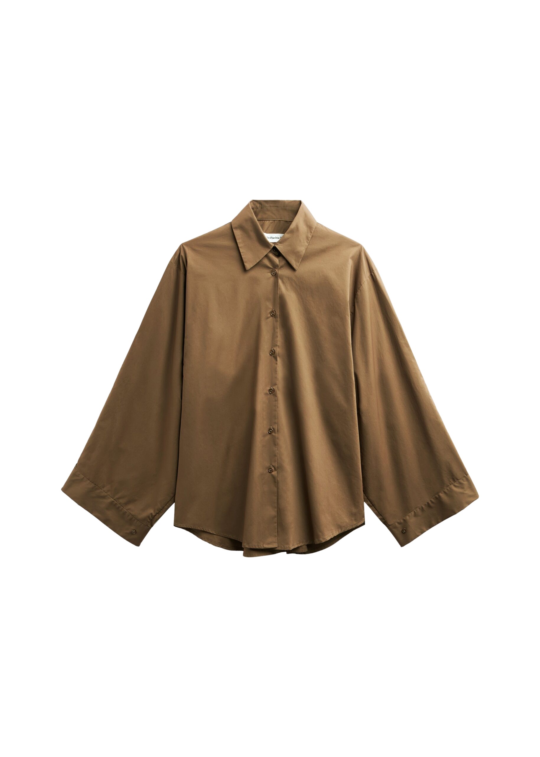 The Frankie Shop Tila Satin Wide Sleeve Shirt - Brown - Oversized Minimalist Tops in Beige - Shop at Luxury Shoes 