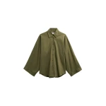 The Frankie Shop Tila Wide Sleeve Shirt - Olive - Oversized Minimalist Tops in Green - Shop at Luxury Shoes 