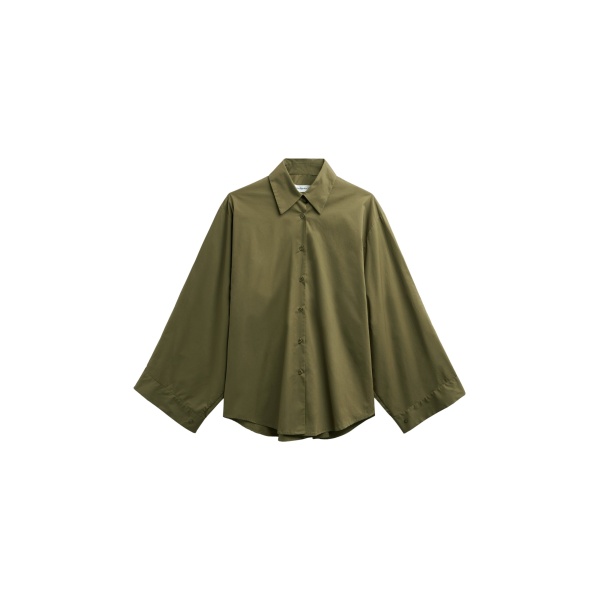 The Frankie Shop Tila Wide Sleeve Shirt - Olive - Oversized Minimalist Tops in Green - Shop at Luxury Shoes 