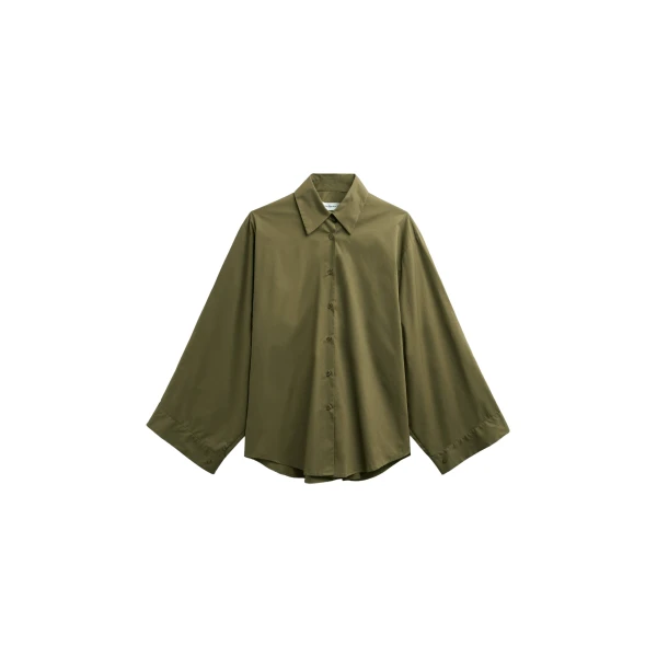 The Frankie Shop Tila Wide Sleeve Shirt - Olive - Oversized Minimalist Tops in Green - Shop at Luxury Shoes 
