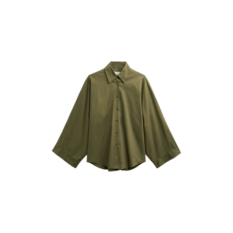 The Frankie Shop Tila Wide Sleeve Shirt - Olive - Oversized Minimalist Tops in Green - Shop at Luxury Shoes 