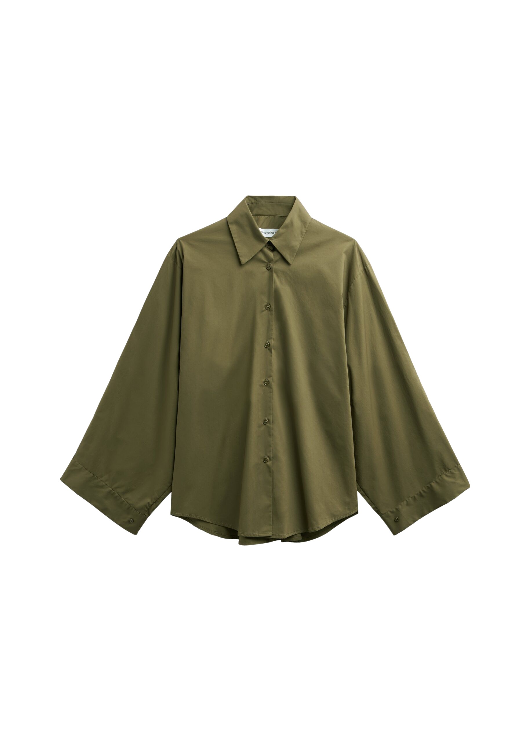 The Frankie Shop Tila Wide Sleeve Shirt - Olive - Oversized Minimalist Tops in Green - Shop at Luxury Shoes 