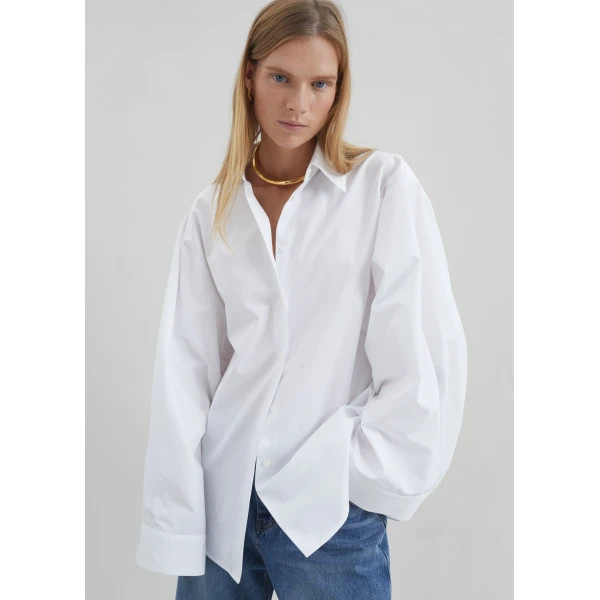 The Frankie Shop Tila Wide Sleeve Shirt - White - Oversized Minimalist Tops in White - Shop at Luxury Shoes 