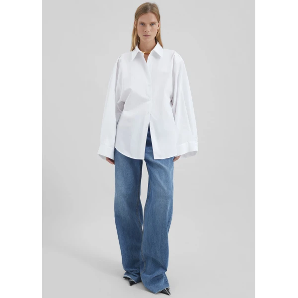 The Frankie Shop Tila Wide Sleeve Shirt - White - Oversized Minimalist Tops in White - Shop at Luxury Shoes 