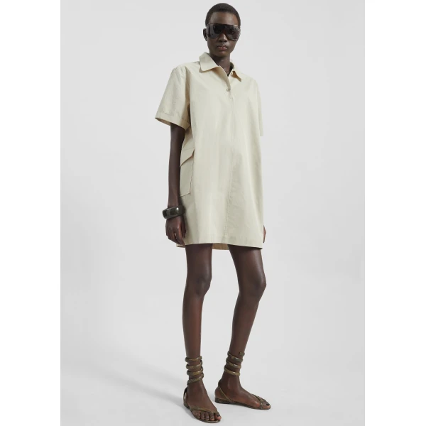 The Frankie Shop Tilba Polo Mini Dress - Beige - Oversized Minimalist Dresses in Beige - Shop at Luxury Shoes 