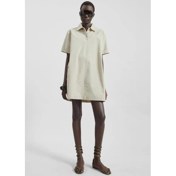 The Frankie Shop Tilba Polo Mini Dress - Beige - Oversized Minimalist Dresses in Beige - Shop at Luxury Shoes 