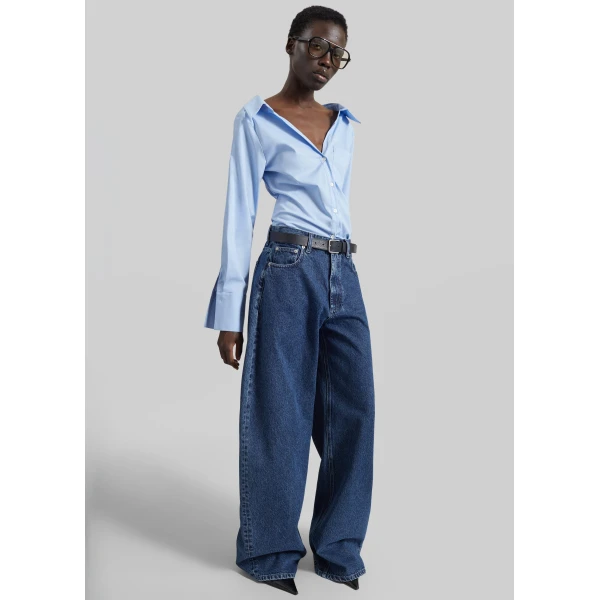 The Frankie Shop Tiona Fitted Shirt - Light Blue - Oversized Minimalist Tops in Blue - Shop at Luxury Shoes 