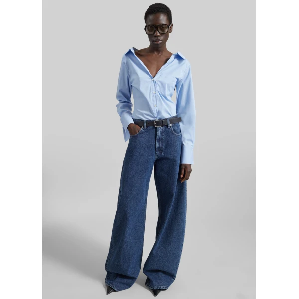 The Frankie Shop Tiona Fitted Shirt - Light Blue - Oversized Minimalist Tops in Blue - Shop at Luxury Shoes 