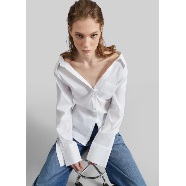 The Frankie Shop Tiona Fitted Shirt - White - Oversized Minimalist Tops in White - Shop at Luxury Shoes 