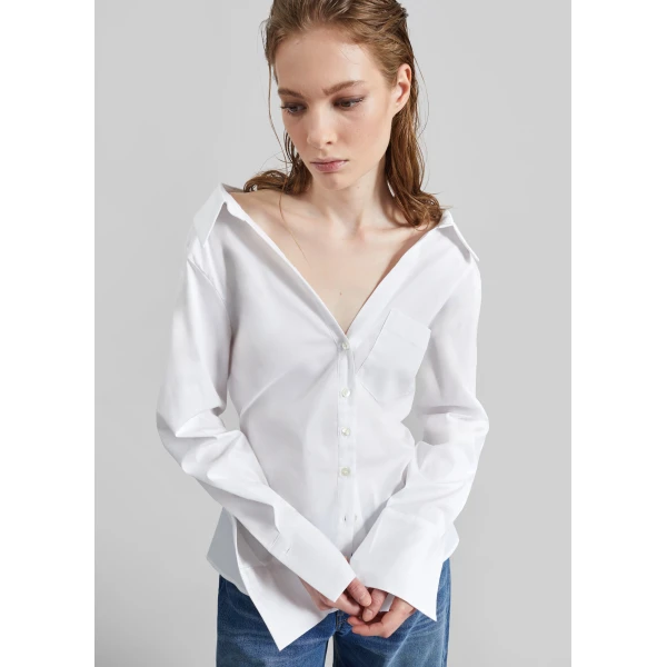The Frankie Shop Tiona Fitted Shirt - White - Oversized Minimalist Tops in White - Shop at Luxury Shoes 