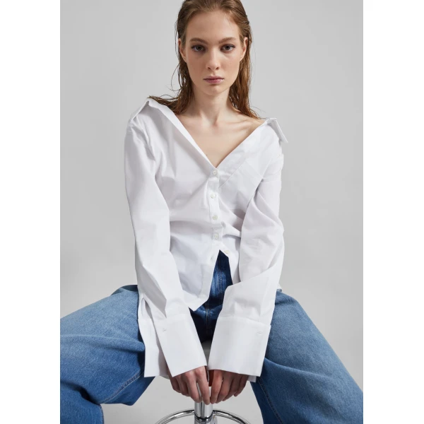 The Frankie Shop Tiona Fitted Shirt - White - Oversized Minimalist Tops in White - Shop at Luxury Shoes 