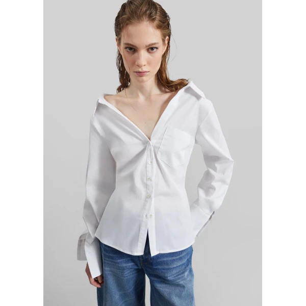 The Frankie Shop Tiona Fitted Shirt - White - Oversized Minimalist Tops in White - Shop at Luxury Shoes 