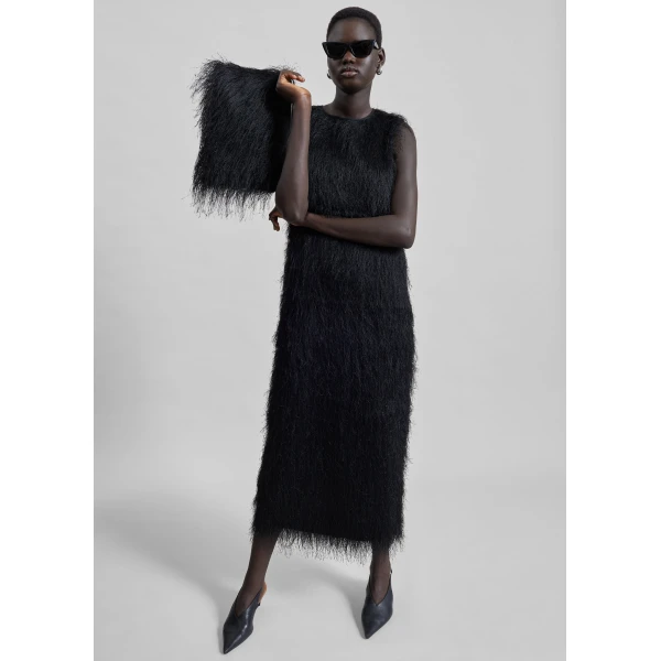 The Frankie Shop Tiwa Fringed Maxi Dress - Black - Oversized Minimalist Dresses in Black - Shop at Luxury Shoes 