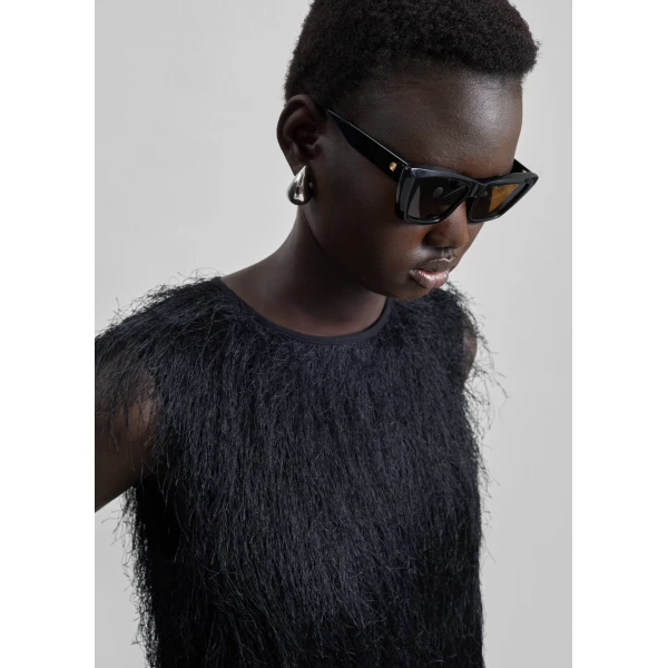 The Frankie Shop Tiwa Fringed Maxi Dress - Black - Oversized Minimalist Dresses in Black - Shop at Luxury Shoes 