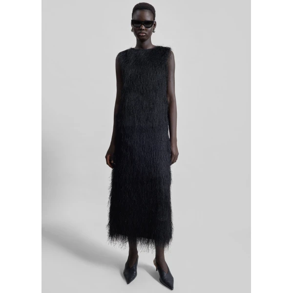 The Frankie Shop Tiwa Fringed Maxi Dress - Black - Oversized Minimalist Dresses in Black - Shop at Luxury Shoes 