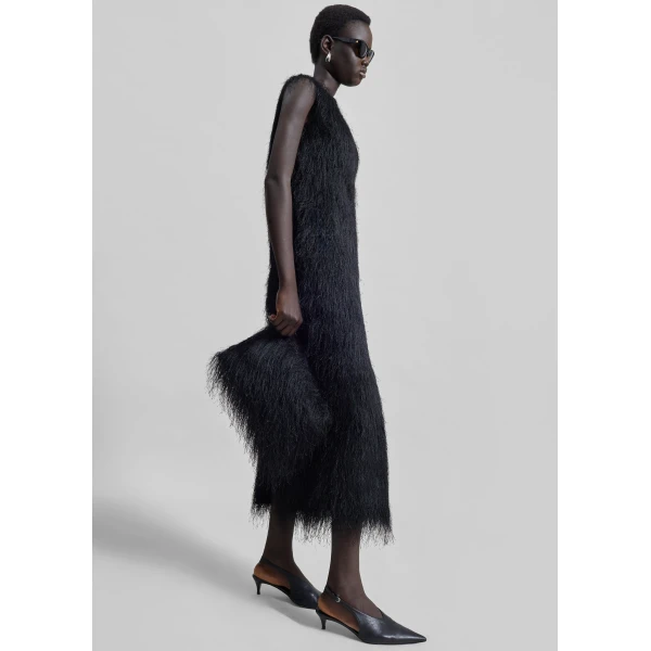The Frankie Shop Tiwa Fringed Maxi Dress - Black - Oversized Minimalist Dresses in Black - Shop at Luxury Shoes 