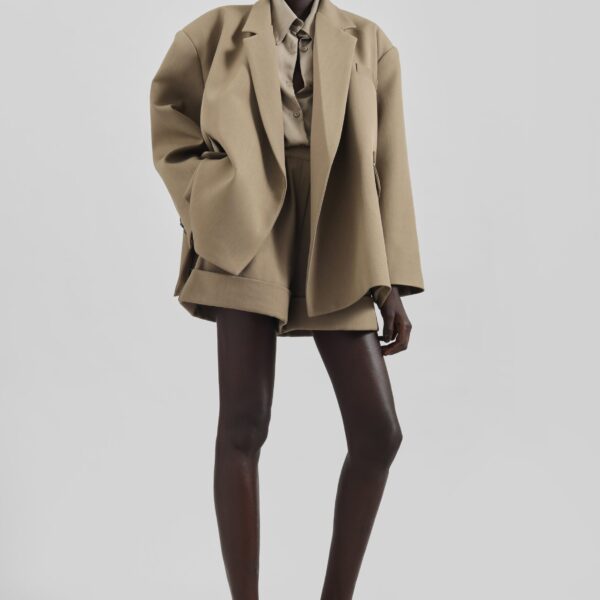 The Frankie Shop Tolmer Cuffed Shorts – Taupe Melange, view 6