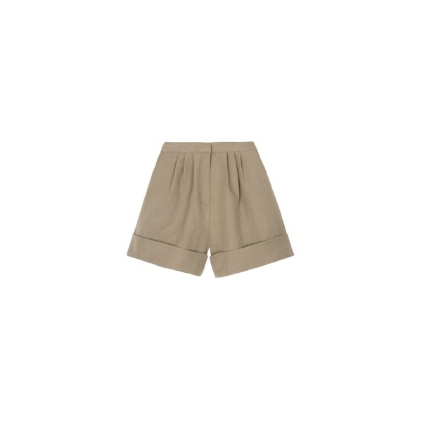 The Frankie Shop Tolmer Cuffed Shorts - Taupe Melange - Oversized Minimalist Shorts in Beige - Shop at Luxury Shoes 