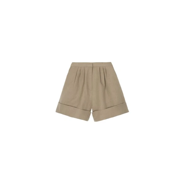 The Frankie Shop Tolmer Cuffed Shorts - Taupe Melange - Oversized Minimalist Shorts in Beige - Shop at Luxury Shoes 