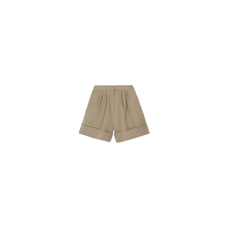 The Frankie Shop Tolmer Cuffed Shorts - Taupe Melange - Oversized Minimalist Shorts in Beige - Shop at Luxury Shoes 