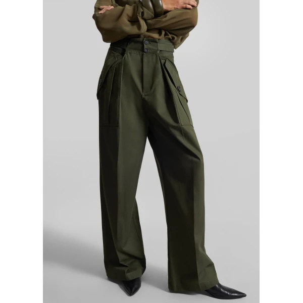 The Frankie Shop Tova Cargo Pants - Deep Green - Oversized Minimalist Pants in Green - Shop at Luxury Shoes 