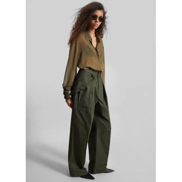 The Frankie Shop Tova Cargo Pants - Deep Green - Oversized Minimalist Pants in Green - Shop at Luxury Shoes 