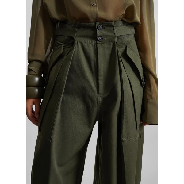 The Frankie Shop Tova Cargo Pants - Deep Green - Oversized Minimalist Pants in Green - Shop at Luxury Shoes 