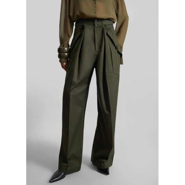 The Frankie Shop Tova Cargo Pants - Deep Green - Oversized Minimalist Pants in Green - Shop at Luxury Shoes 