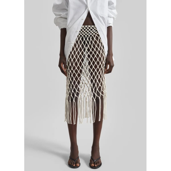 The Frankie Shop Tropea Macrame Skirt - Ecru - Oversized Minimalist Skirts in Ivory - Shop at Luxury Shoes 