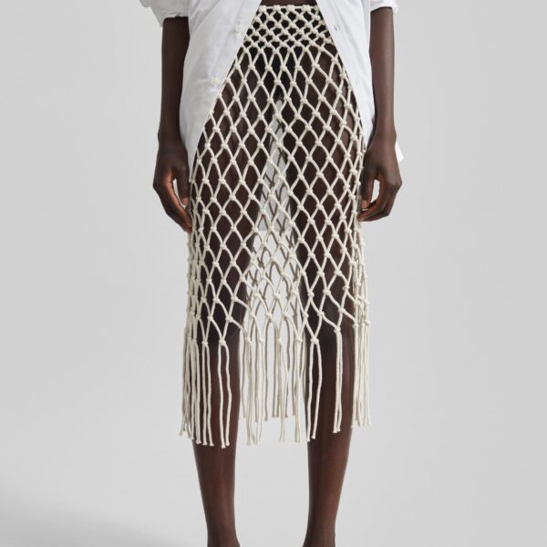 The Frankie Shop Tropea Macrame Skirt – Ecru, view 3