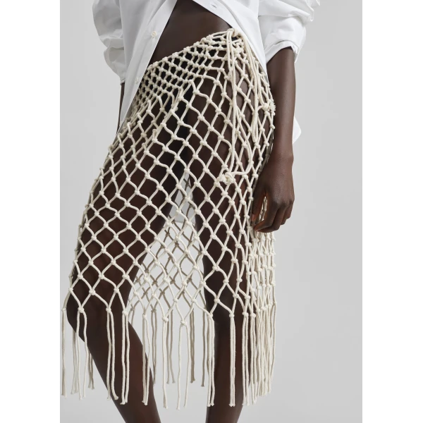The Frankie Shop Tropea Macrame Skirt - Ecru - Oversized Minimalist Skirts in Ivory - Shop at Luxury Shoes 