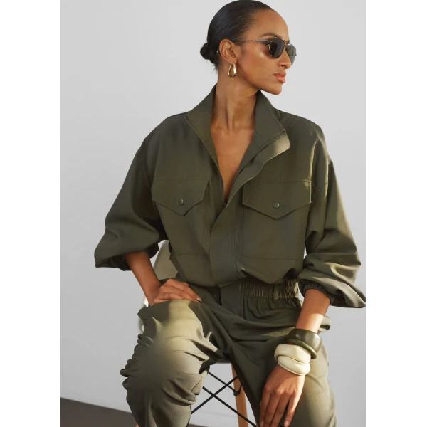 The Frankie Shop Tropez Jumpsuit - Khaki - Oversized Minimalist Jumpsuit in Green - Shop at Luxury Shoes 