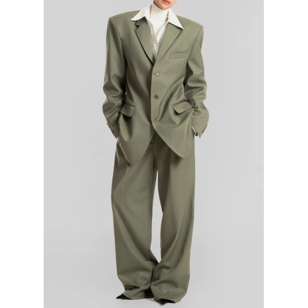 The Frankie Shop Trosa Blazer - Pale Olive - Oversized Minimalist Jackets in Green - Shop at Luxury Shoes 