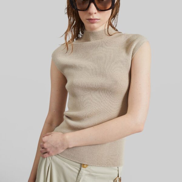 The Frankie Shop Troyes Knit Top – Beige, view 2