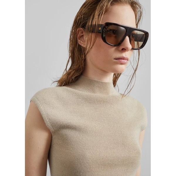 The Frankie Shop Troyes Knit Top - Beige - Oversized Minimalist Tops in Beige - Shop at Luxury Shoes 