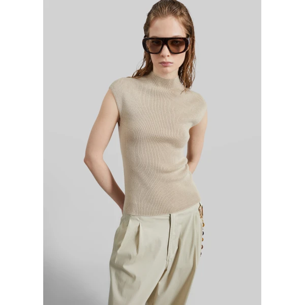 The Frankie Shop Troyes Knit Top - Beige - Oversized Minimalist Tops in Beige - Shop at Luxury Shoes 