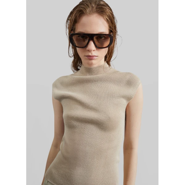The Frankie Shop Troyes Knit Top - Beige - Oversized Minimalist Tops in Beige - Shop at Luxury Shoes 