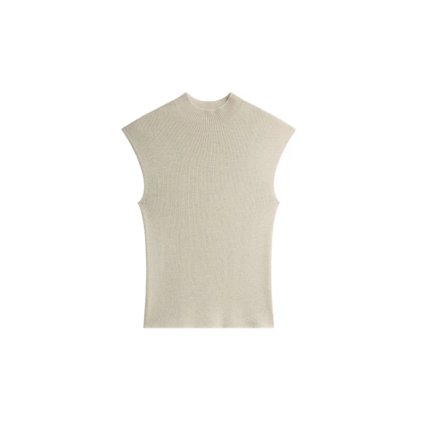 The Frankie Shop Troyes Knit Top - Beige - Oversized Minimalist Tops in Beige - Shop at Luxury Shoes 